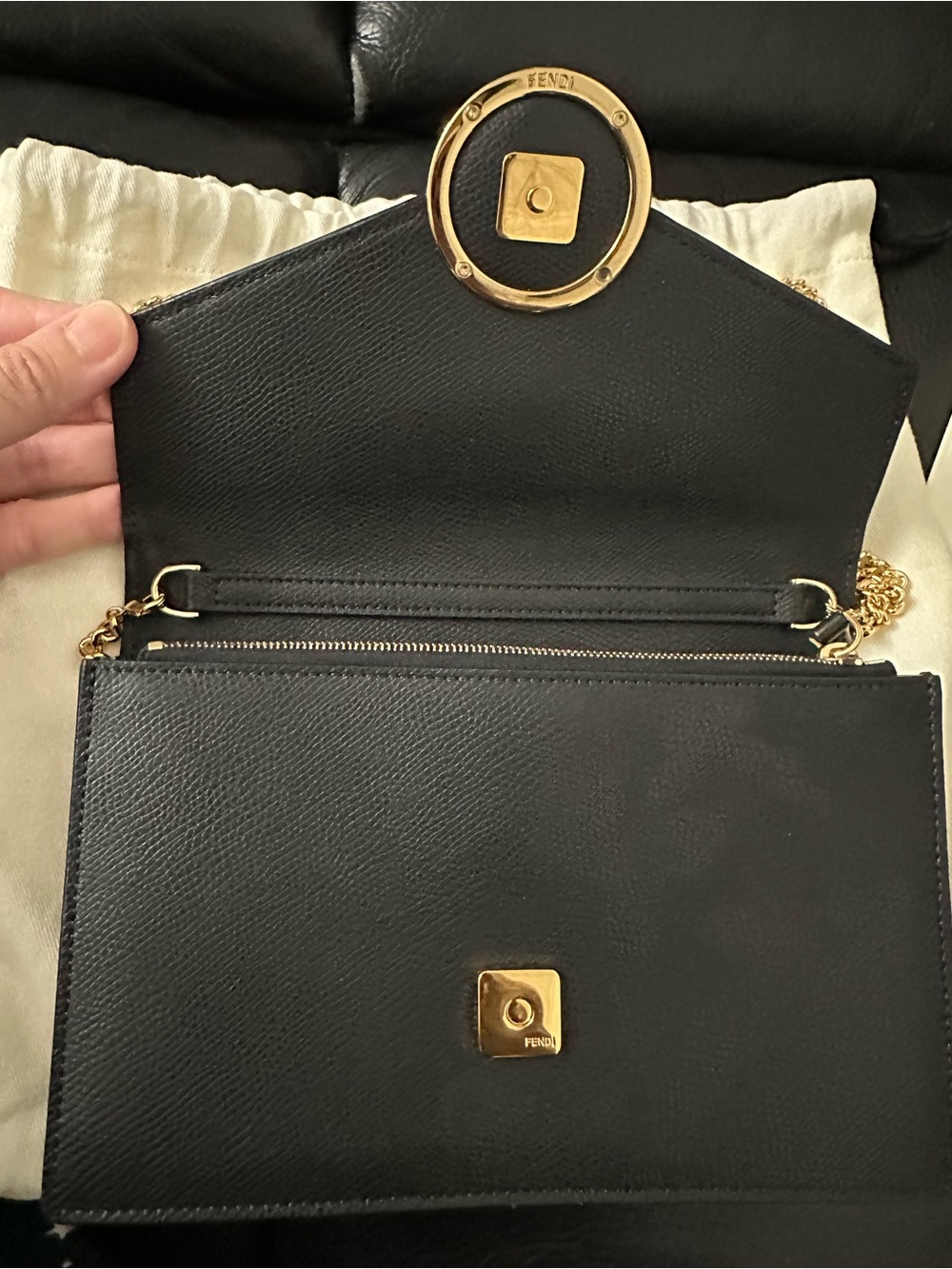 Fendi Black, Brown & Red FF Logo Wallet on Chain Envelope - Picture 6 of 13